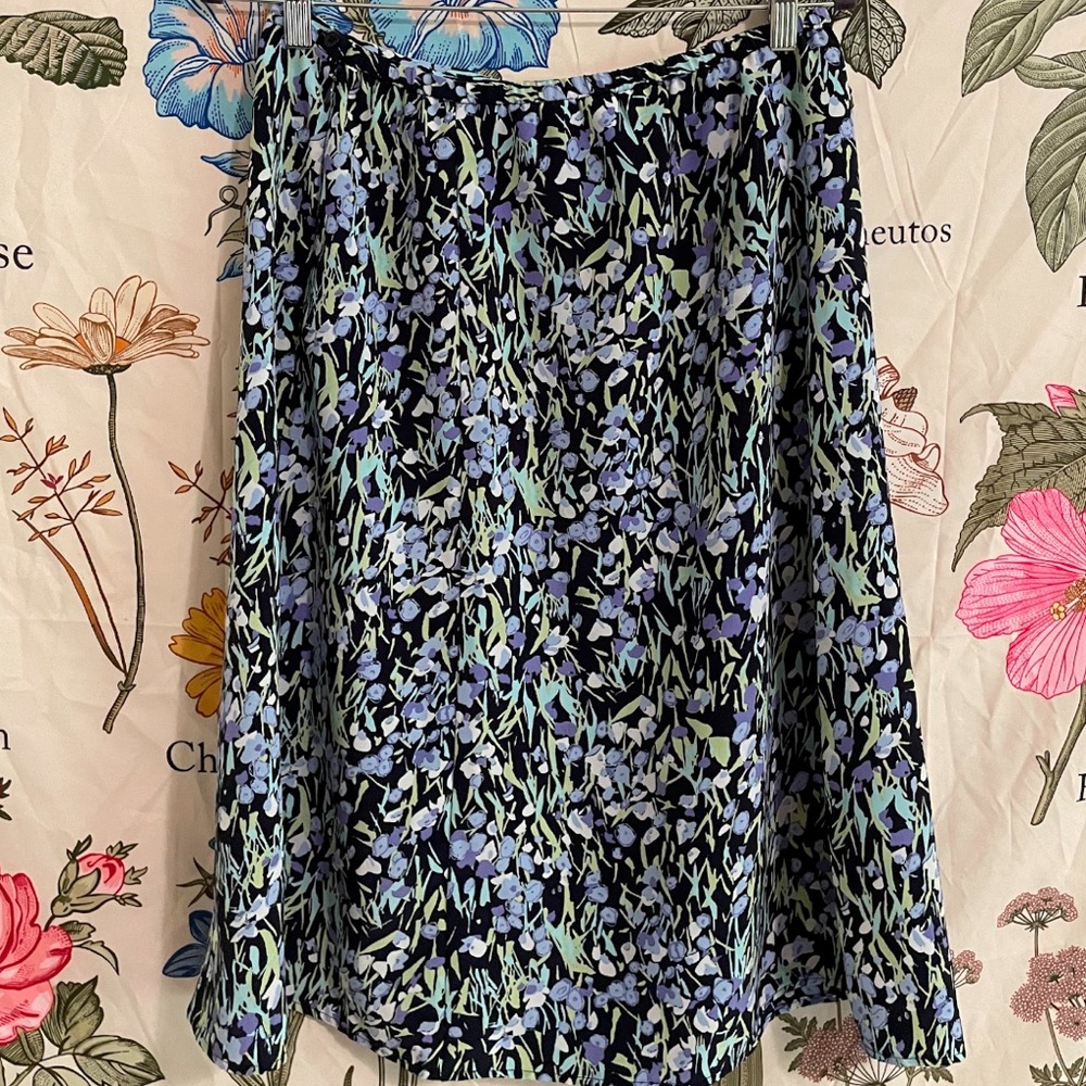 Requirements Black and Blue Floral Midi Skirt